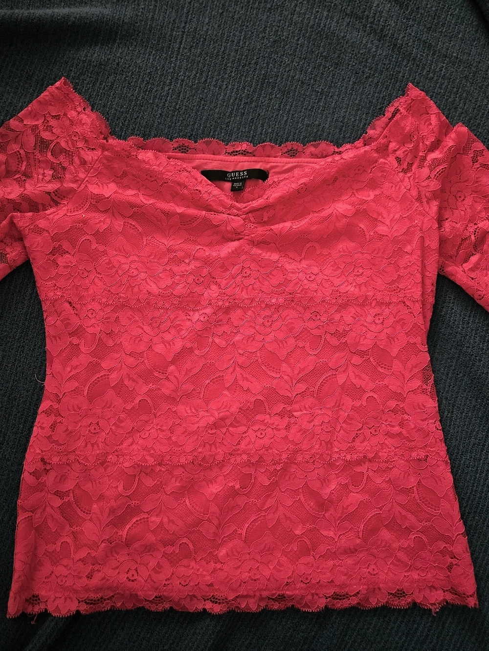GUESS Women's Hot Pink Floral Lace Scoop Neck Top